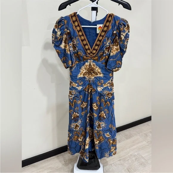 Farm Rio: Blue Ornament Floral Midi Dress - Picture 4 of 10